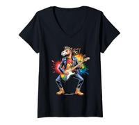 Mujer Animal Rockband Leader - Camel está tocando una guitarra 1 Camiseta Cuello V