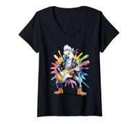 Mujer Animal Rockband Leader - Cokatoo está tocando una guitarra 1 Camiseta Cuello V