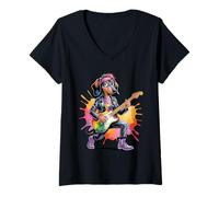 Mujer Animal Rockband Leader - Dachshund está tocando una guitarra 1 Camiseta Cuello V