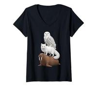 Mujer Animales Árticos Apilados Morsa Zorro y Búho Nival Camiseta Cuello V