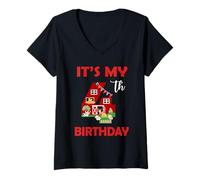 Mujer Animales de granja Fiesta de 4 cumpleaños Granja Es mi 4º cumpleaños Camiseta Cuello V