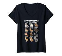 Mujer Animales De Montaña Lindo Gráfico De Dibujos Animados Arte Camiseta Cuello V