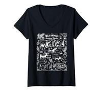 Mujer Animales Salvajes de la Frontera Americana Vintage Sketch Collage Camiseta Cuello V