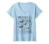 Mujer Animales Salvajes de la Frontera Americana Vintage Sketch Collage Camiseta Cuello V