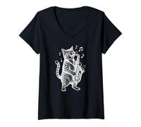 Mujer Animales Saxofón Gato Dibujos Camiseta Cuello V