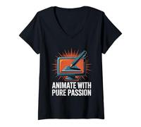 Mujer Animar Con Pura Pasión Animación Dibujar Boceto Animar Camiseta Cuello V