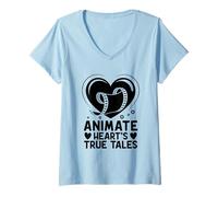 Mujer Animar Cuentos Verdaderos Del Corazón Animación Dibujar Boceto Animar Camiseta Cuello V