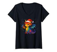 Mujer Anime Baby Dragon Christmas Santa Rainbow LGBTQ Pride Snow Camiseta Cuello V