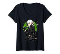 Mujer Anime Elf Girl Katana Negro Estética Animecore Art Camiseta Cuello V