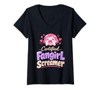 Mujer Anime Fangirl Gritando Anime Reacción Humor Emocionado Weeb Camiseta Cuello V