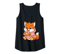 Mujer Anime Fox Kawaii con gráficos de Zorros Comiendo rosquillas Camiseta sin Mangas