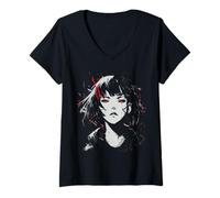 Mujer Anime Girl Otaku Manga Fan Art Japonés Motivo Retro Camiseta Cuello V
