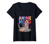 Mujer Anime Mood Kawaii Ramen Girl Pastel Samurai Camiseta Cuello V