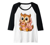 Mujer Anime Owl Kawaii con gráfico de búho Comiendo rosquillas Camiseta Manga Raglan