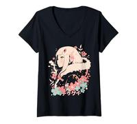 Mujer Anime Waifu Lindo Anime el Manga Gato Chica Dulce Retro Japón Camiseta Cuello V