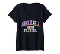 Mujer Anna Maria Island Florida Tie Dye Vacaciones familiares en la playa Camiseta Cuello V