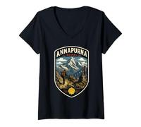 Mujer Annapurna Nepal Viaje Familiar Trekking Himalaya Vacaciones Camiseta Cuello V
