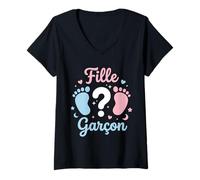 Mujer Annonce grossese Sexe Bebe Baby Shower fille ou Garcon Camiseta Cuello V