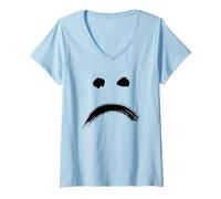 Mujer Annoyed Sad Face - Minimal Black Drawing Camiseta Cuello V