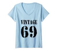 Mujer Año 69. Elegante año 69. Estilo vintage 1969. Camiseta Cuello V