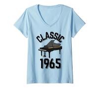 Mujer Año Clásico 1965 con Piano de Cola. Camiseta Cuello V