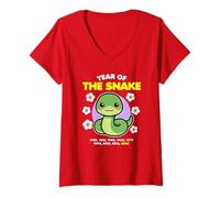 Mujer Año de la Serpiente 2025 Feliz Año Nuevo del Zodiaco Chino Kawaii Camiseta Cuello V