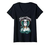 Mujer Año de la Serpiente Serpiente Reina Colmillos Sabiduría Belleza Poder Mi Camiseta Cuello V