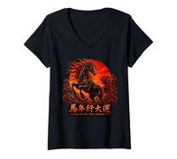Mujer Año del Caballo Horóscopo Chino Astrología Nacimiento Zodíaco Camiseta Cuello V