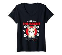 Mujer Año del Conejo 2024 Zodiaco Chino Año Nuevo Kawaii Camiseta Cuello V