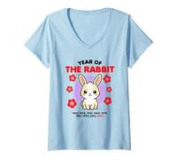 Mujer Año del Conejo 2024 Zodiaco Chino Año Nuevo Kawaii Camiseta Cuello V