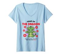 Mujer Año del Dragón 2024 Zodiaco Chino Año Nuevo Kawaii Camiseta Cuello V