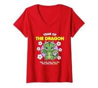 Mujer Año del Dragón 2024 Zodiaco Chino Año Nuevo Kawaii Camiseta Cuello V