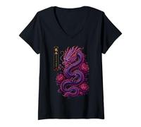 Mujer Año del Dragón Horóscopo Chino Astrología Nacimiento Zodíaco Camiseta Cuello V