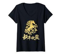 Mujer Año Nuevo Chino 2026 Año del Caballo de Fuego Zodiaco Camiseta Cuello V