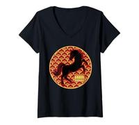 Mujer Año Nuevo Chino 2026 Año del Signo del Zodiaco del Caballo de Fuego Camiseta Cuello V