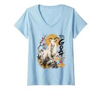 Mujer Año Nuevo Chino 2027 Año de la Cabra Signo del Zodíaco Fresco Camiseta Cuello V