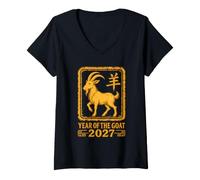 Mujer Año Nuevo Chino 2027 Año de la Cabra Signo del Zodíaco Fresco Camiseta Cuello V