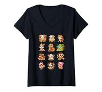 Mujer Año Nuevo Chino Lindo 12 Signos de Animales del Zodiaco Año Nuevo Lunar Camiseta Cuello V
