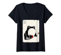 Mujer Año Nuevo Rana Grumpy Funny Kawaii Japonés Camiseta Cuello V