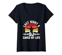 Mujer Anoche un DJ me salvó la Vida Retro DJ Sunset Camiseta Cuello V