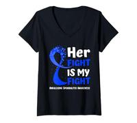 Mujer Anquilosante Espondilitis Concientización Cinta Azul Familia Fighter Camiseta Cuello V