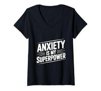 Mujer Ansiedad es mi Superpotencia Cita Motivacional Camiseta Cuello V