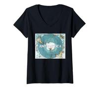 Mujer Antártida Mapa Vintage 1912 Continente Polo Sur Camiseta Cuello V