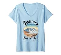 Mujer Antártida Polo Sur Coordenadas GPS Expedición Polar Camiseta Cuello V