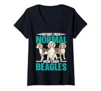 Mujer Antes de Que Fuera Normal, Ahora Tengo dueño de Cachorro Amante de los Perros Beagles Camiseta Cuello V