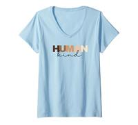 Mujer Anti Racismo Humano Amable Tono de Piel Inclusión Fin Racismo Camiseta Cuello V