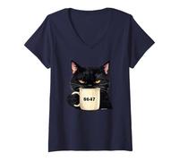 Mujer Anti Trump Black Cat Humor oscuro 8647 Amante político del gato Camiseta Cuello V