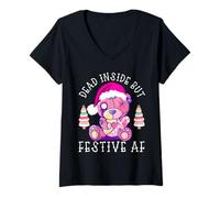 Mujer Anti Xmas Dead Inside Goth Christmas Pastel Kawaii Camiseta Cuello V