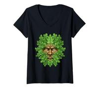 Mujer Antiguo Bosque Cara Pagana Naturaleza Espíritu Celta Popular Regalo Camiseta Cuello V