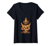 Mujer Antiguo Demonio Yaksha de Tailandia con Espíritu del Templo Camiseta Cuello V